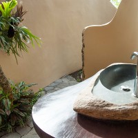 Outdoor bathroom on main floor